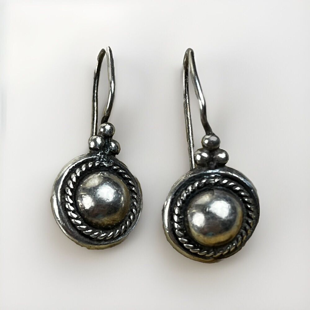 Vintage Designer 925 SU Sterling Silver Domed Frame Hook Statement Earrings 4.3g